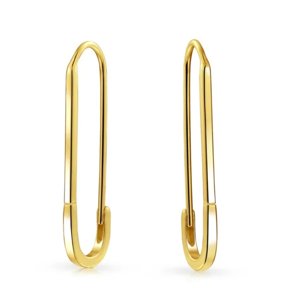 Bling Jewelry 14KGP Sterling Silver Safety Pin Threader Earrings - Picture 1 of 7
